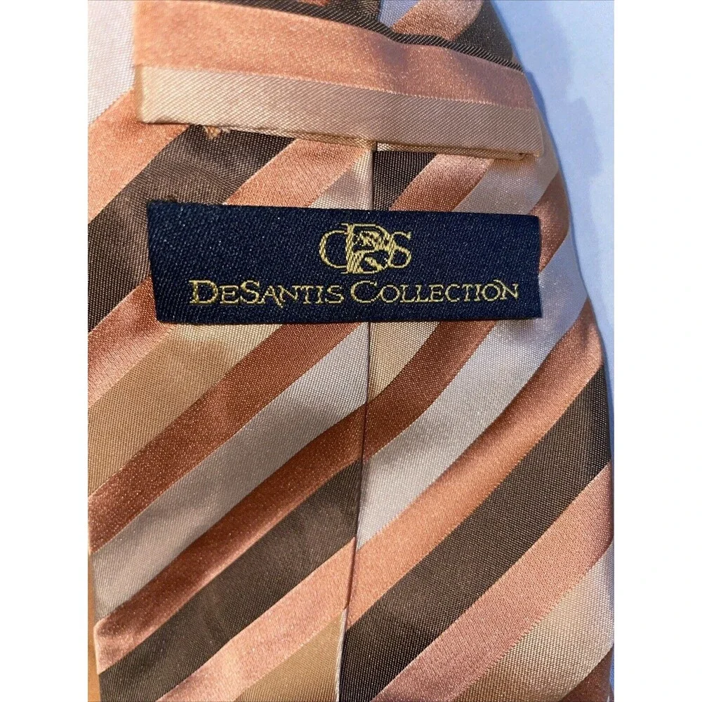 Desantis Collection Men’s Dress Tie Size 58” Peach Striped Business Formal City